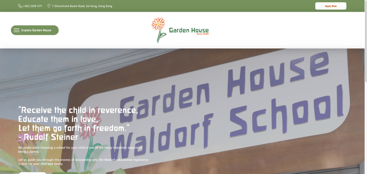 Screenshot of the Home Page of GARDEN HOUSE WALDORF KINDERGARTEN